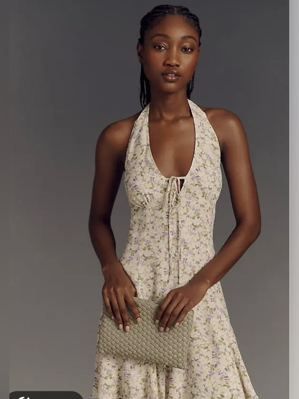 Maeve by Anthropologie Halter Floral Dress in Cream with Lavender Print - size L